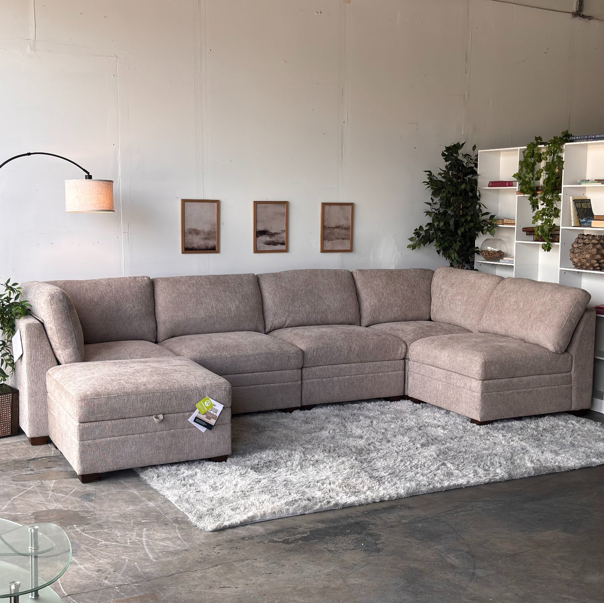 Taupe Modular Sectional with Storage Ottoman