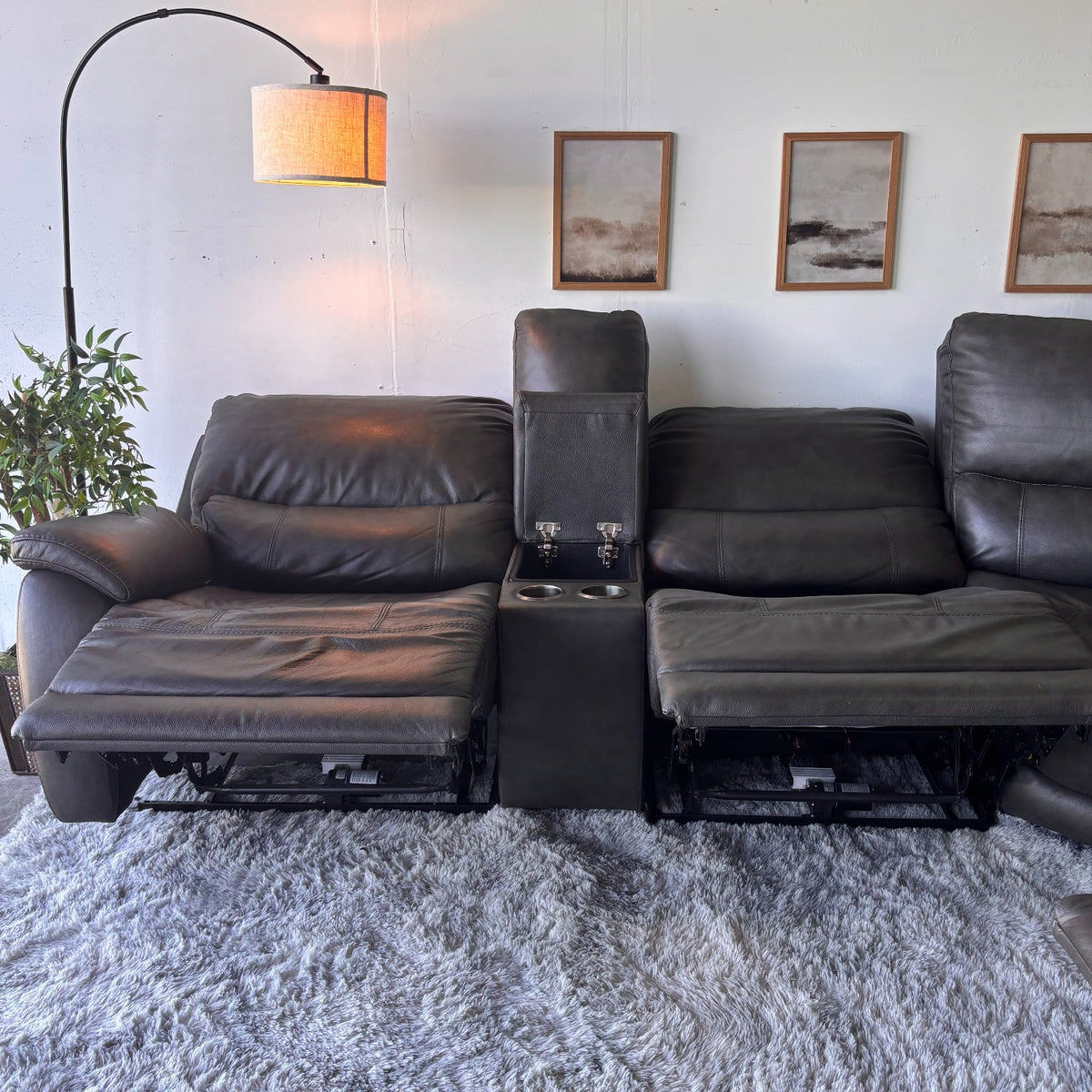 Dark Gray Top Grain Leather Reclining Sectional