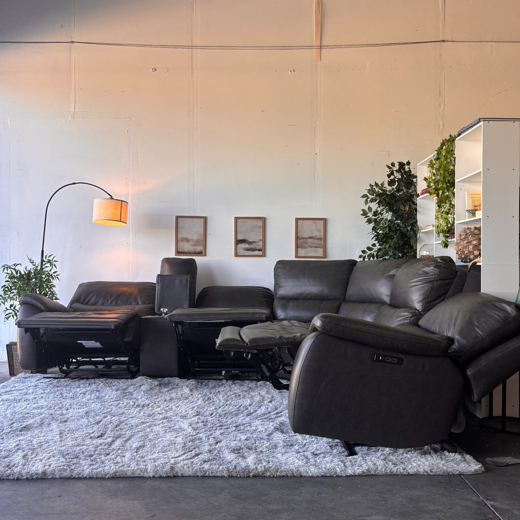 Dark Gray Top Grain Leather Reclining Sectional