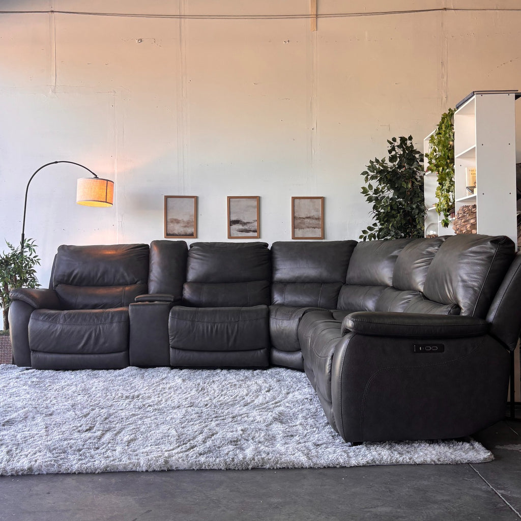 Dark Gray Top Grain Leather Reclining Sectional