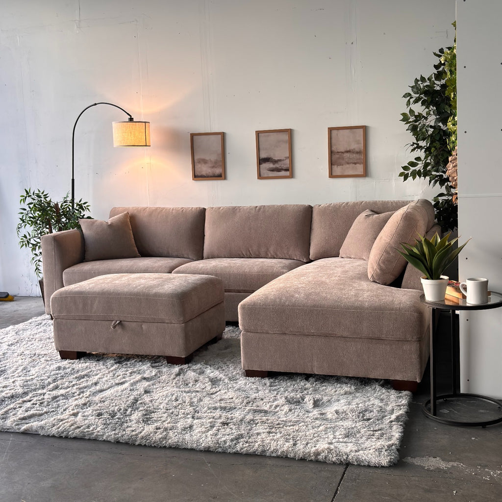 Walsen 3-Piece Taupe Sectional with Storage Ottoman