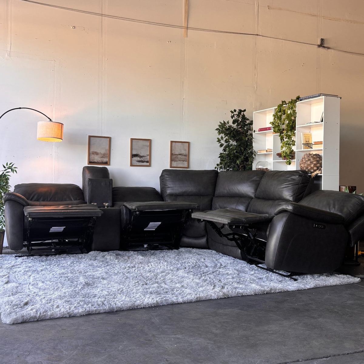 Dark Gray Top Grain Leather Reclining Sectional