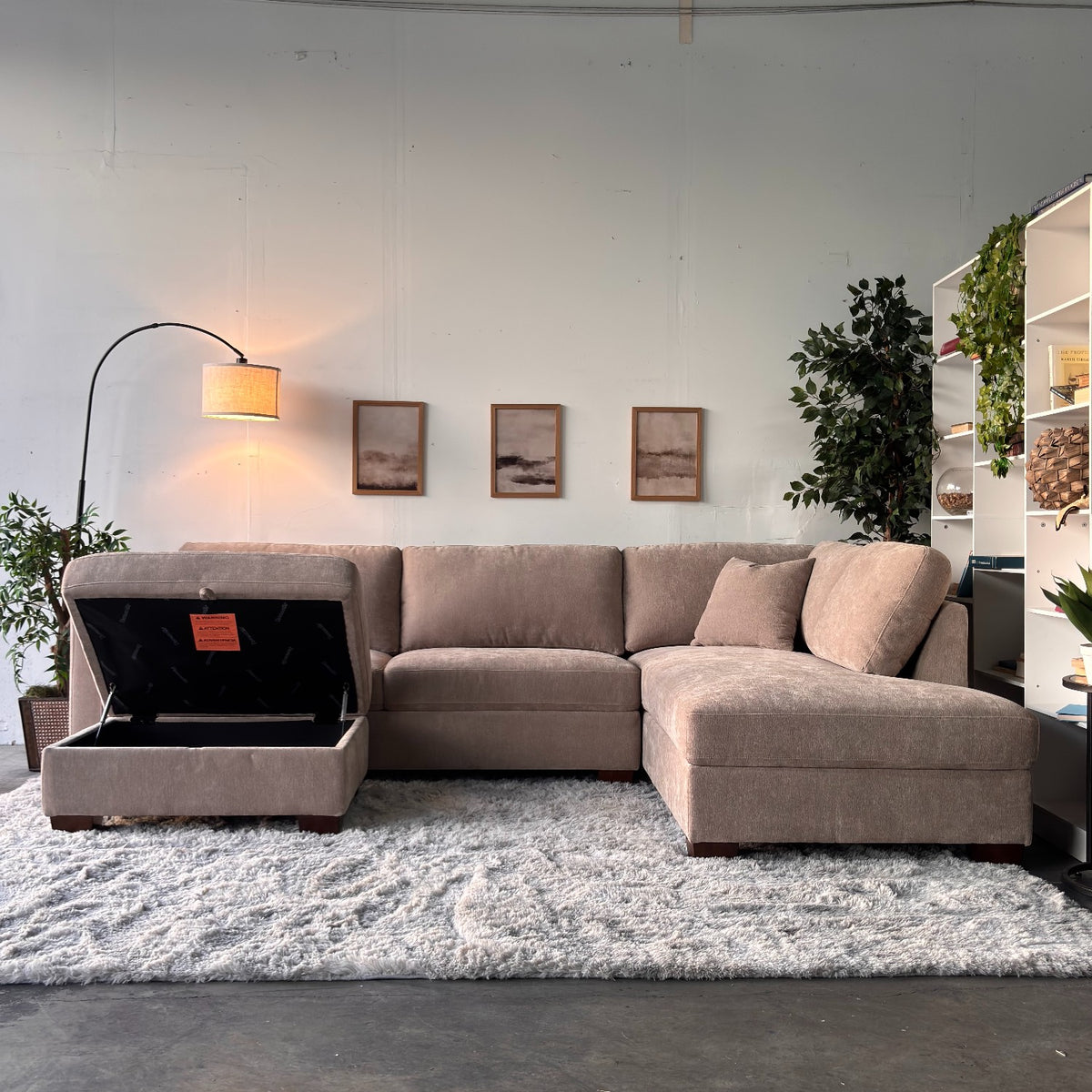 Walsen 3-Piece Taupe Sectional with Storage Ottoman