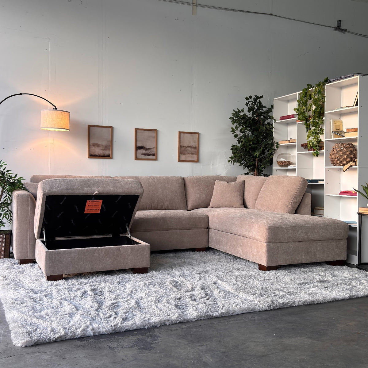 Walsen 3-Piece Taupe Sectional with Storage Ottoman