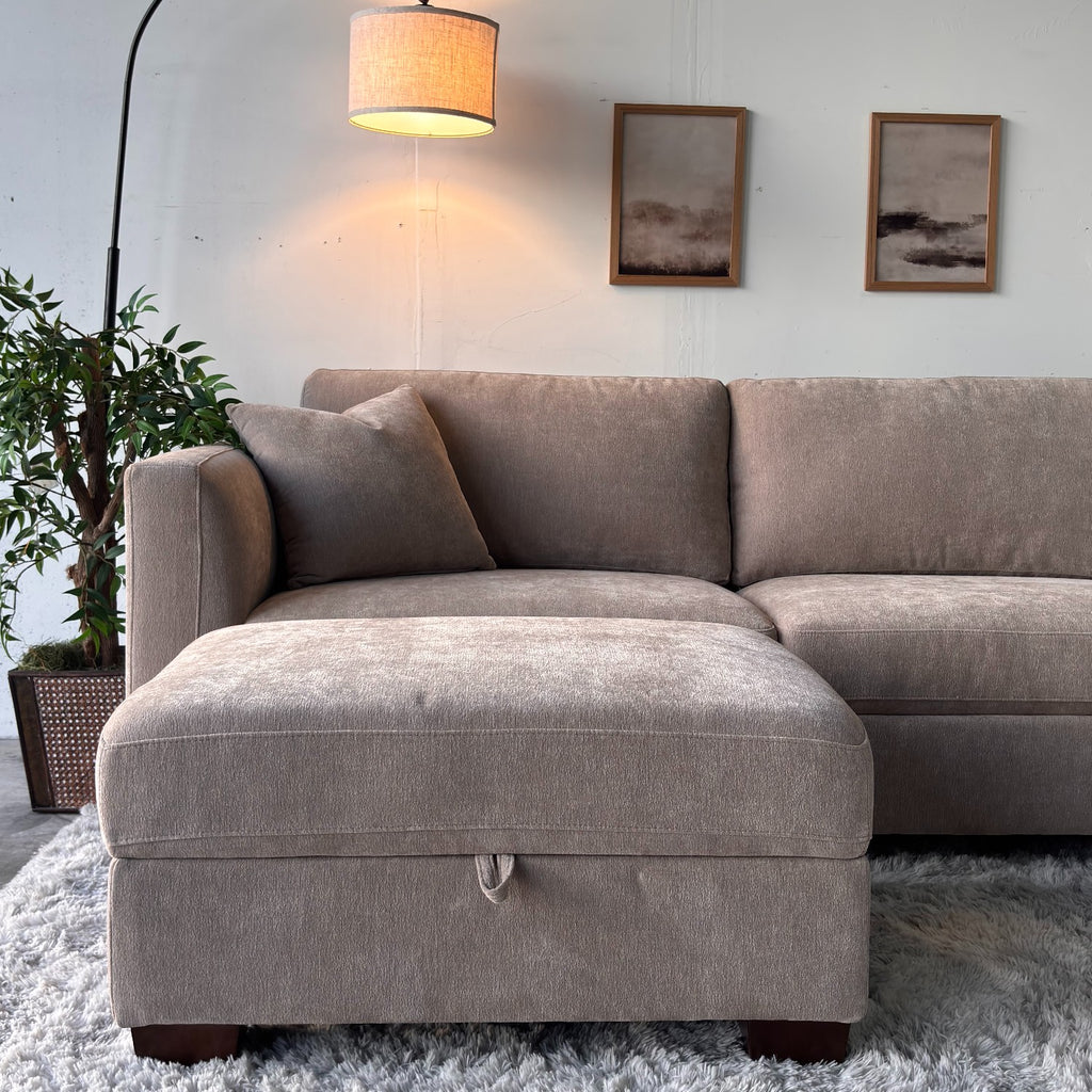 Walsen 3-Piece Taupe Sectional with Storage Ottoman