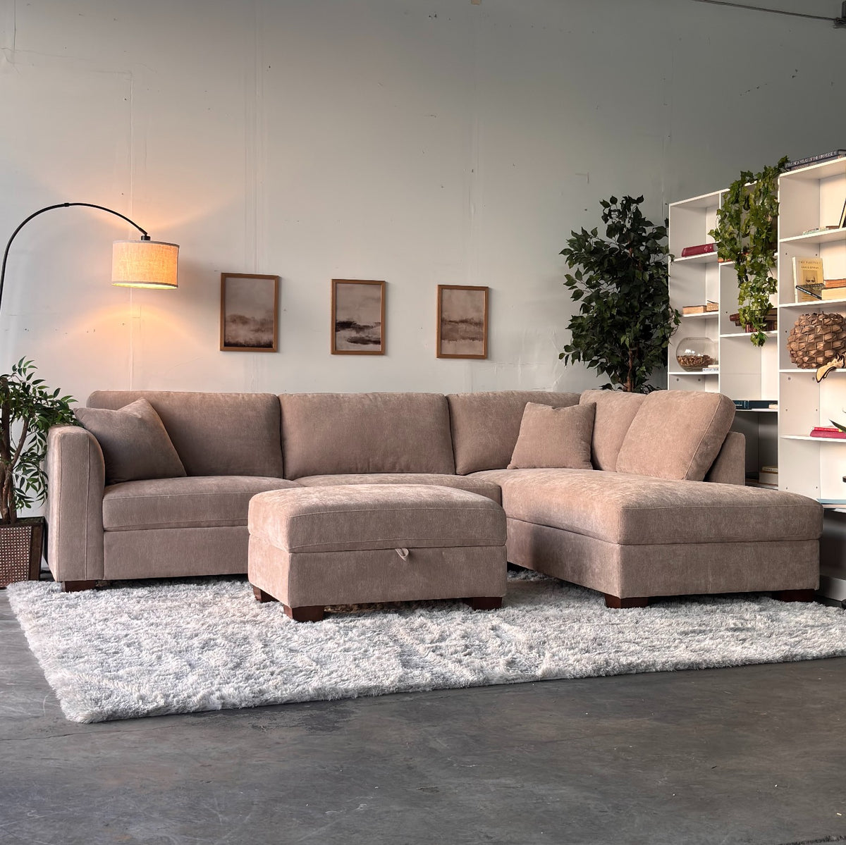Walsen 3-Piece Taupe Sectional with Storage Ottoman