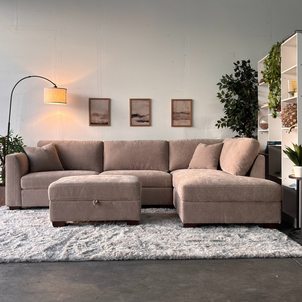 Walsen 3-Piece Taupe Sectional with Storage Ottoman