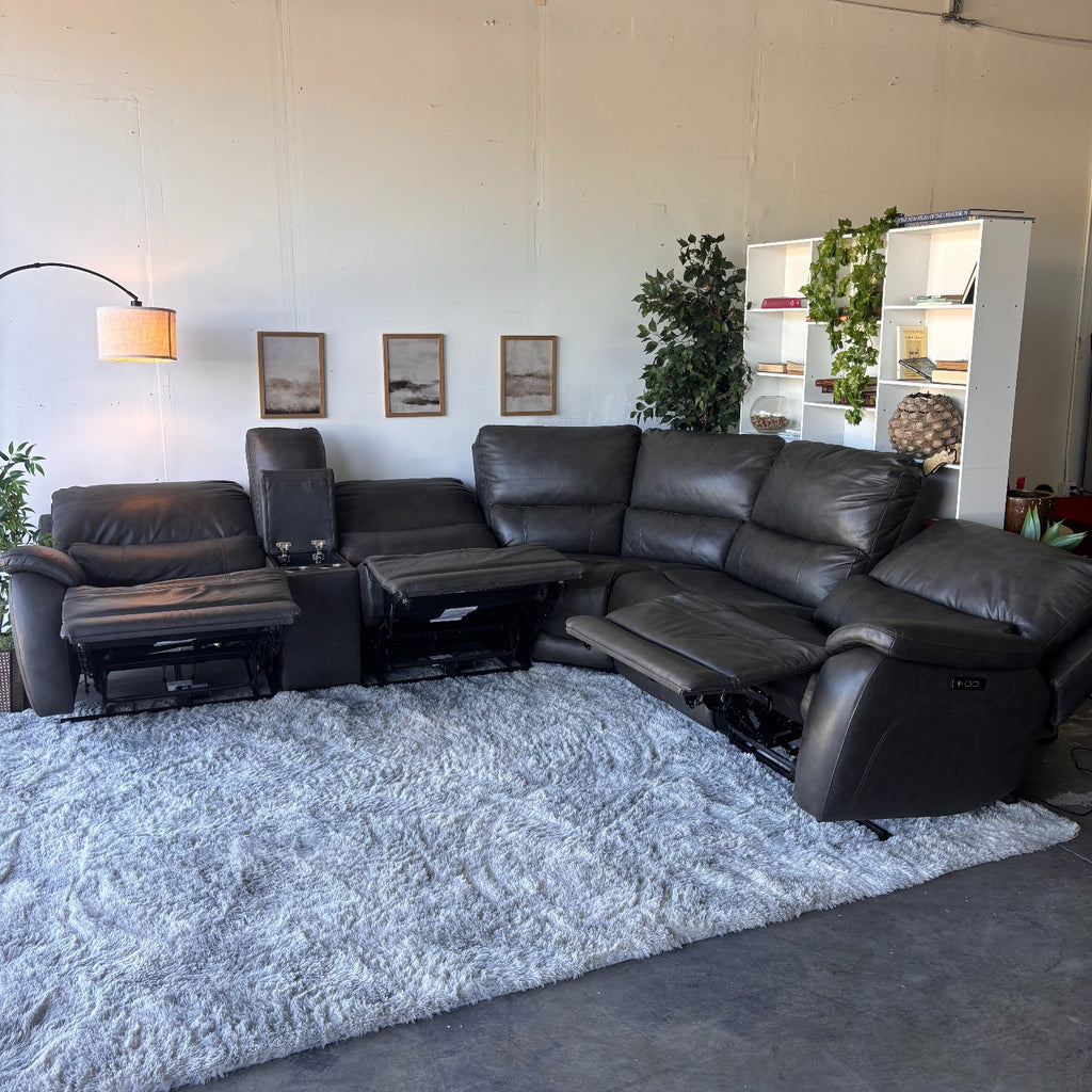 Dark Gray Top Grain Leather Reclining Sectional