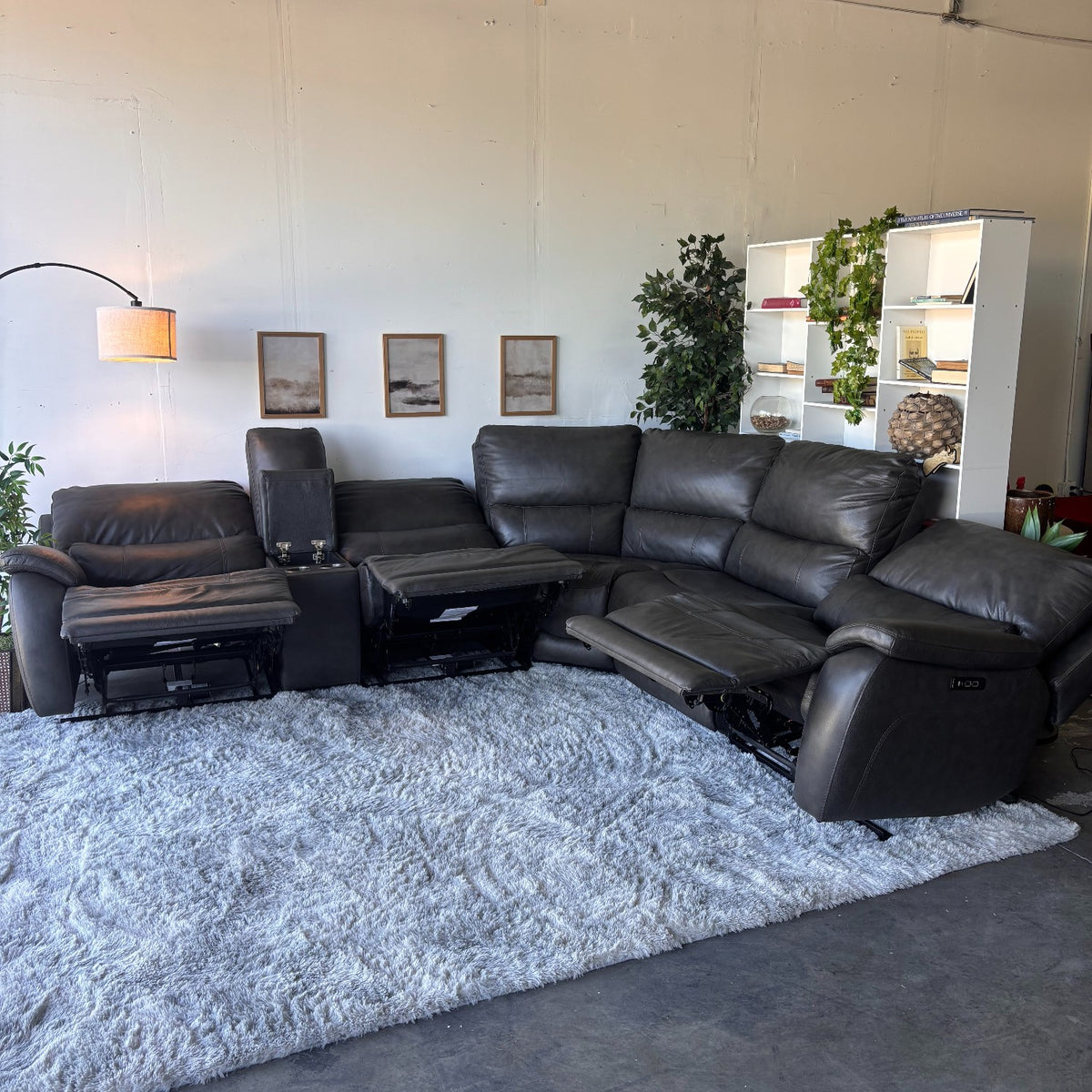 Dark Gray Top Grain Leather Reclining Sectional