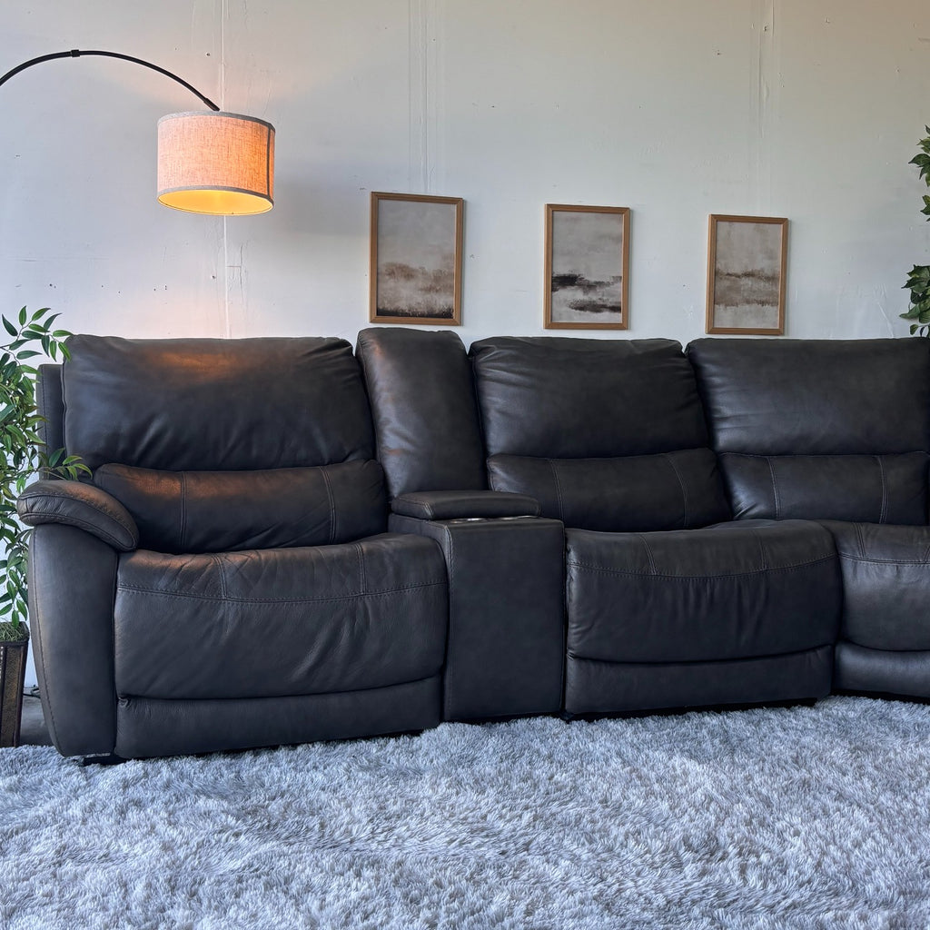 Dark Gray Top Grain Leather Reclining Sectional