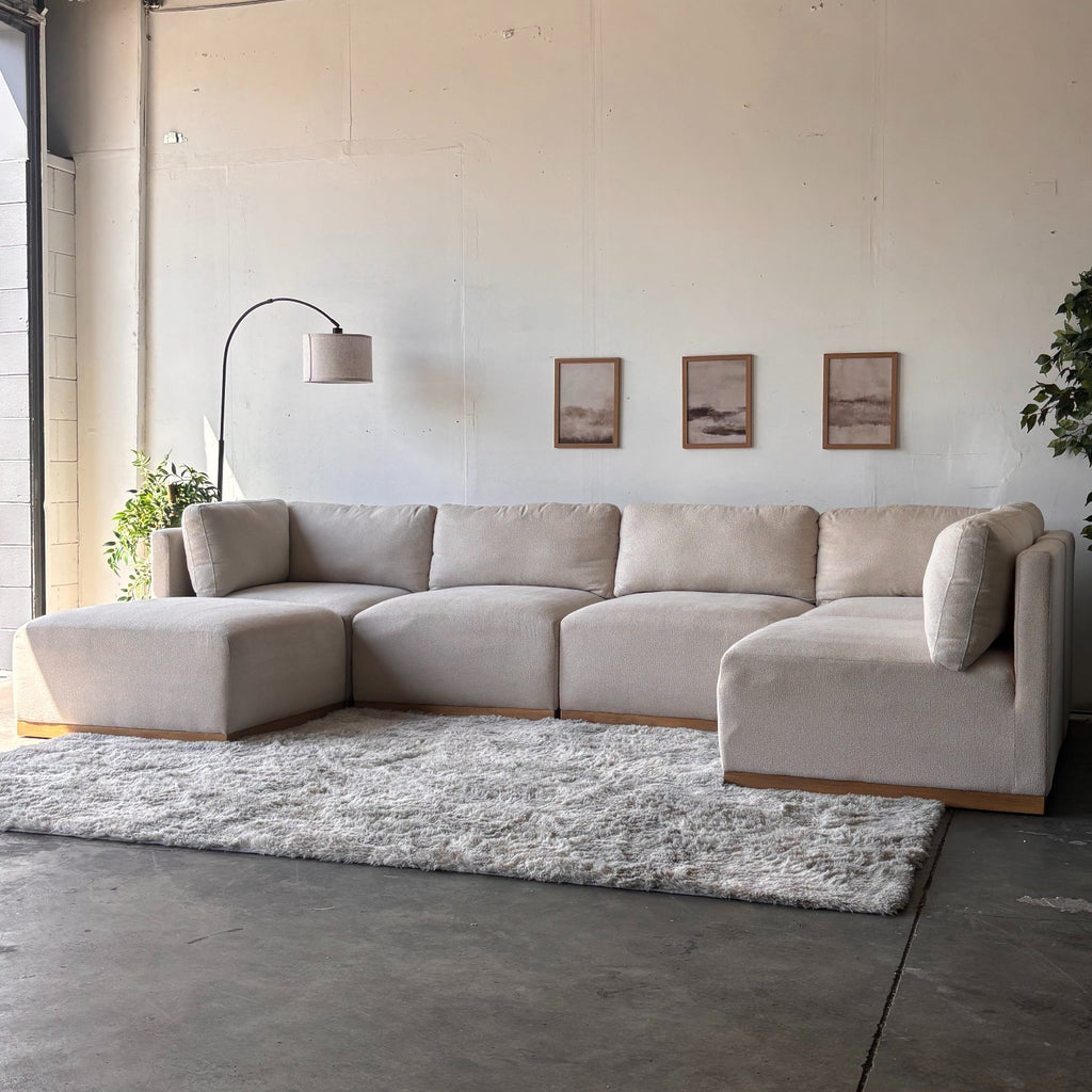 Cream Bouclé Modular Sectional with Ottoman