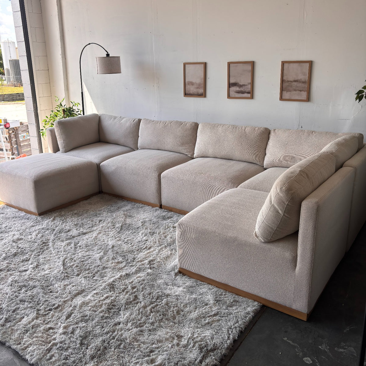 Cream Bouclé Modular Sectional with Ottoman