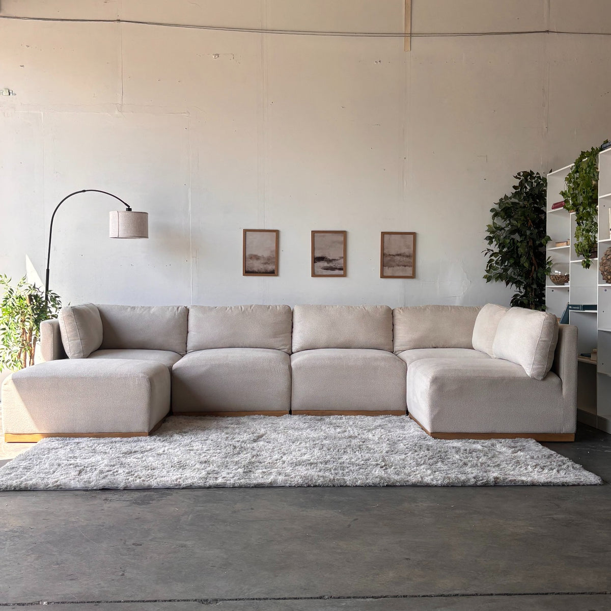 Cream Bouclé Modular Sectional with Ottoman