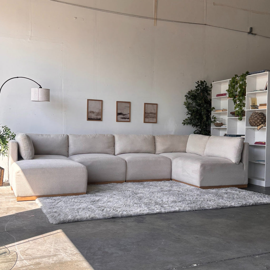 Cream Bouclé Modular Sectional with Ottoman