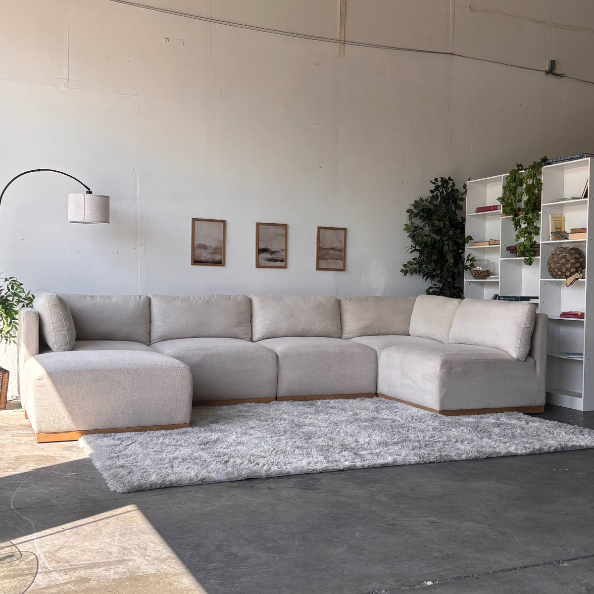 Cream Bouclé Modular Sectional with Ottoman