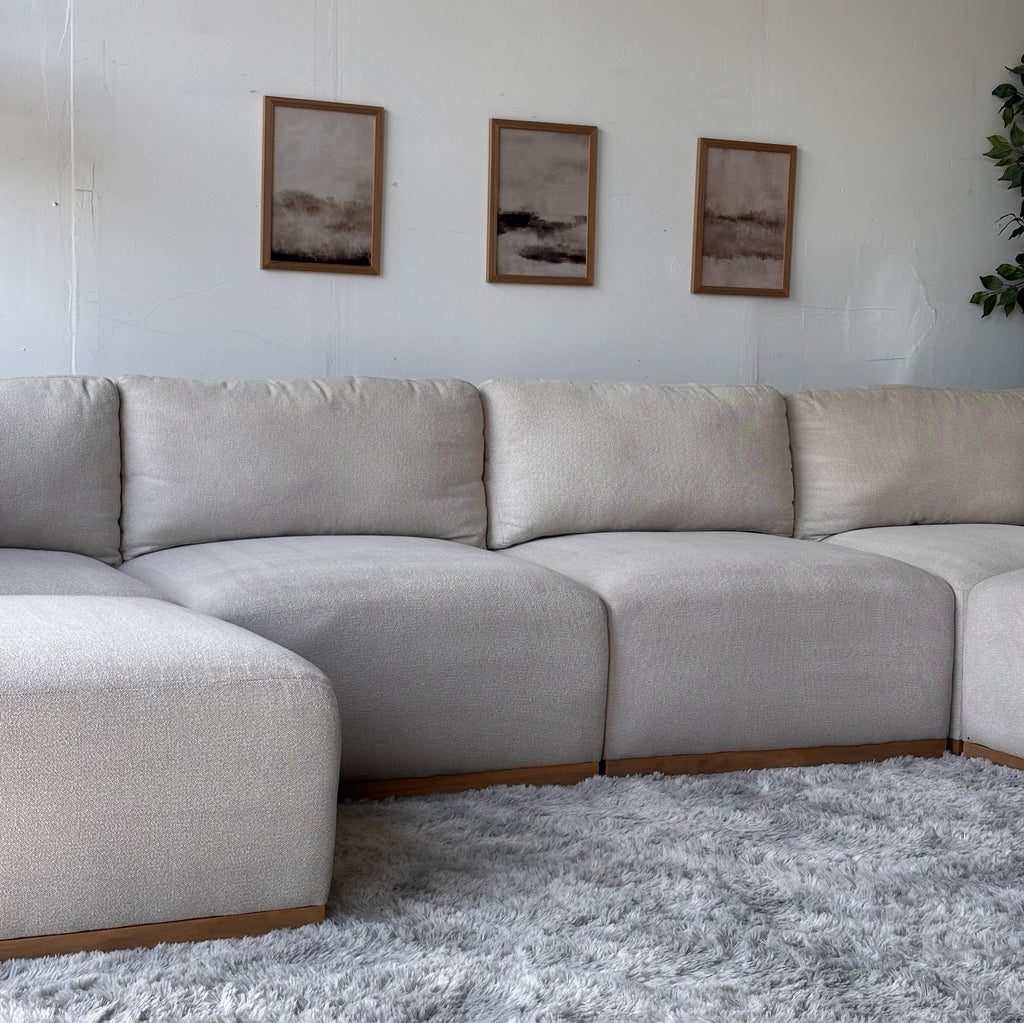 Cream Bouclé Modular Sectional with Ottoman