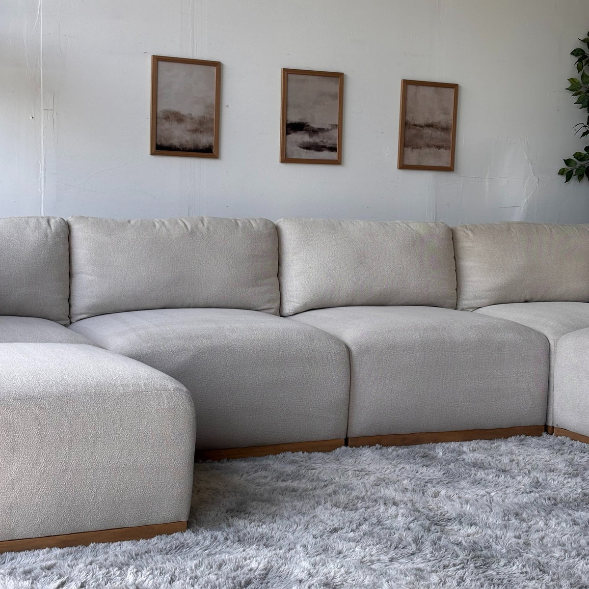 Cream Bouclé Modular Sectional with Ottoman