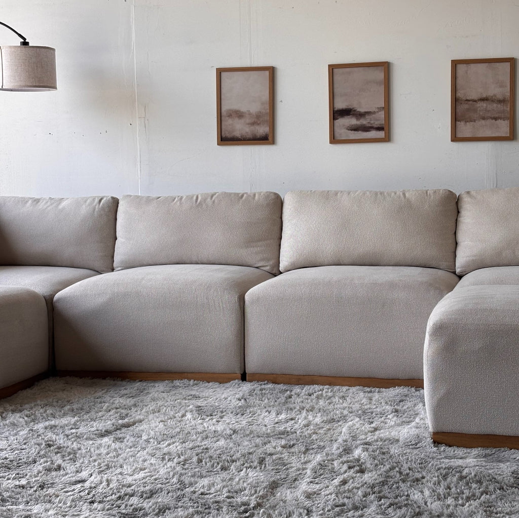 Cream Bouclé Modular Sectional with Ottoman