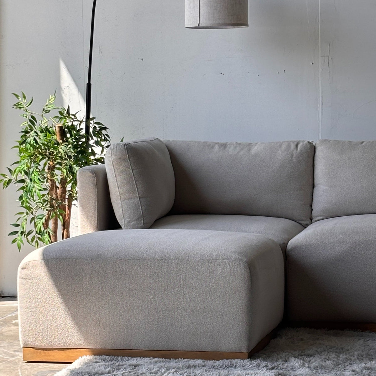 Cream Bouclé Modular Sectional with Ottoman