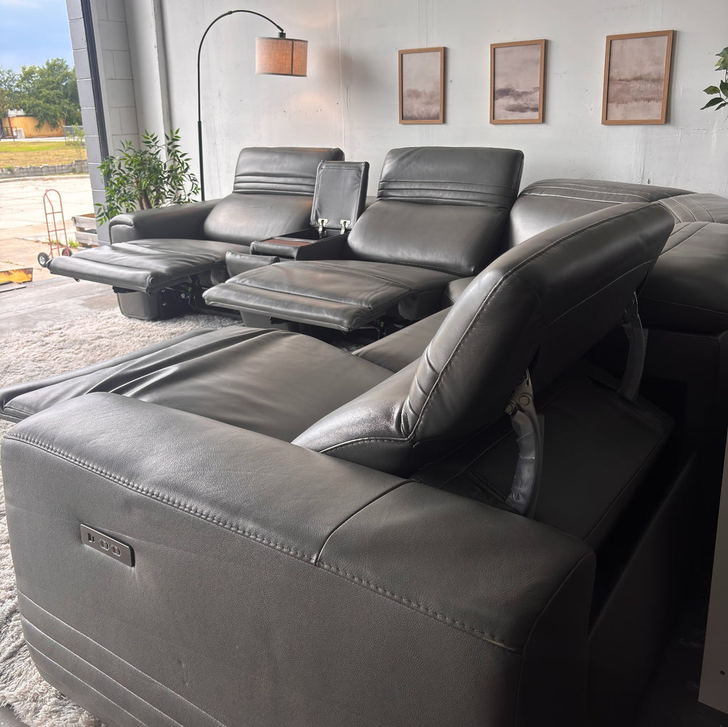 New, In-Box, Aiden & Ivy "Karson" Top Grain Leather Sectional with Power Recliners
