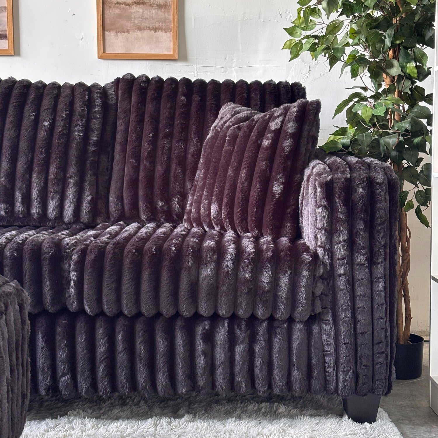 Monroe Fluffy Corduroy Sectional with Ottoman - Brand New