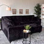 Monroe Fluffy Corduroy Sectional with Ottoman - Brand New