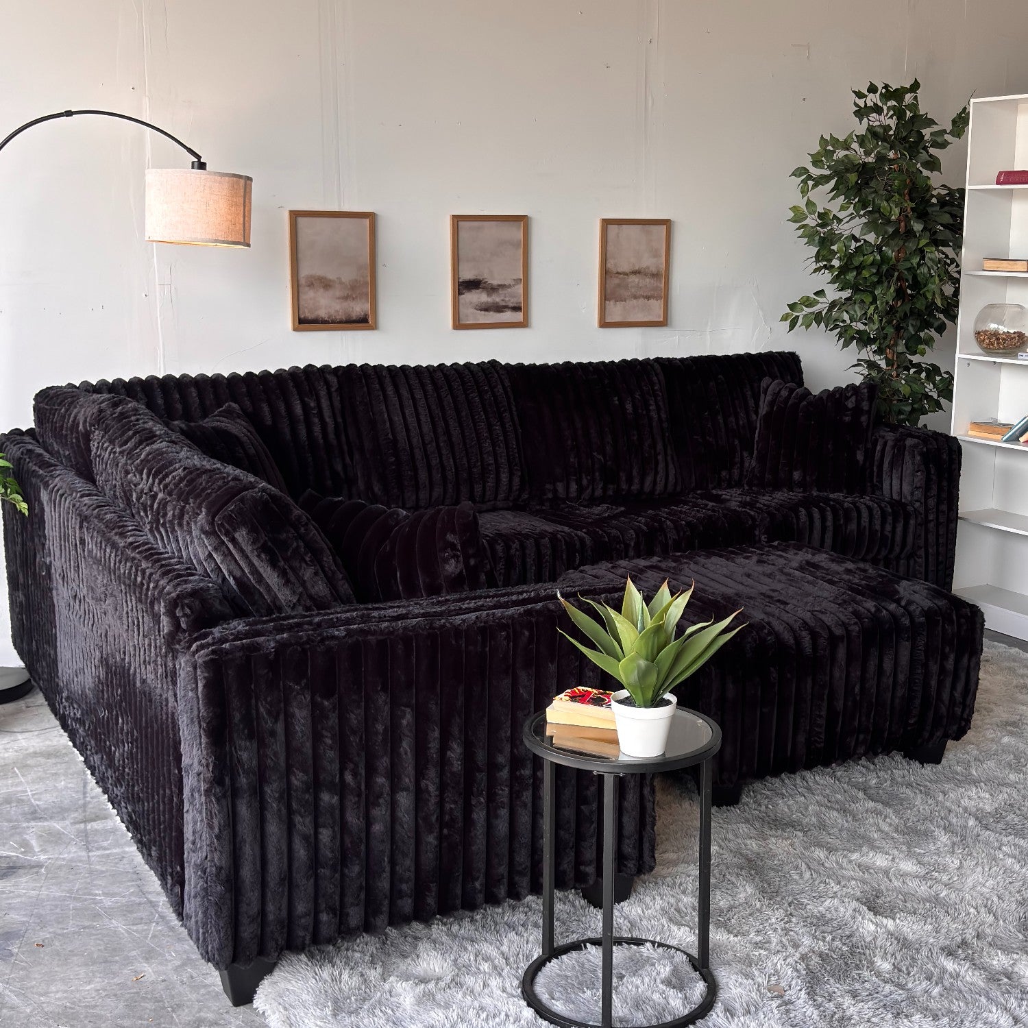 Monroe Fluffy Corduroy Sectional with Ottoman - Brand New