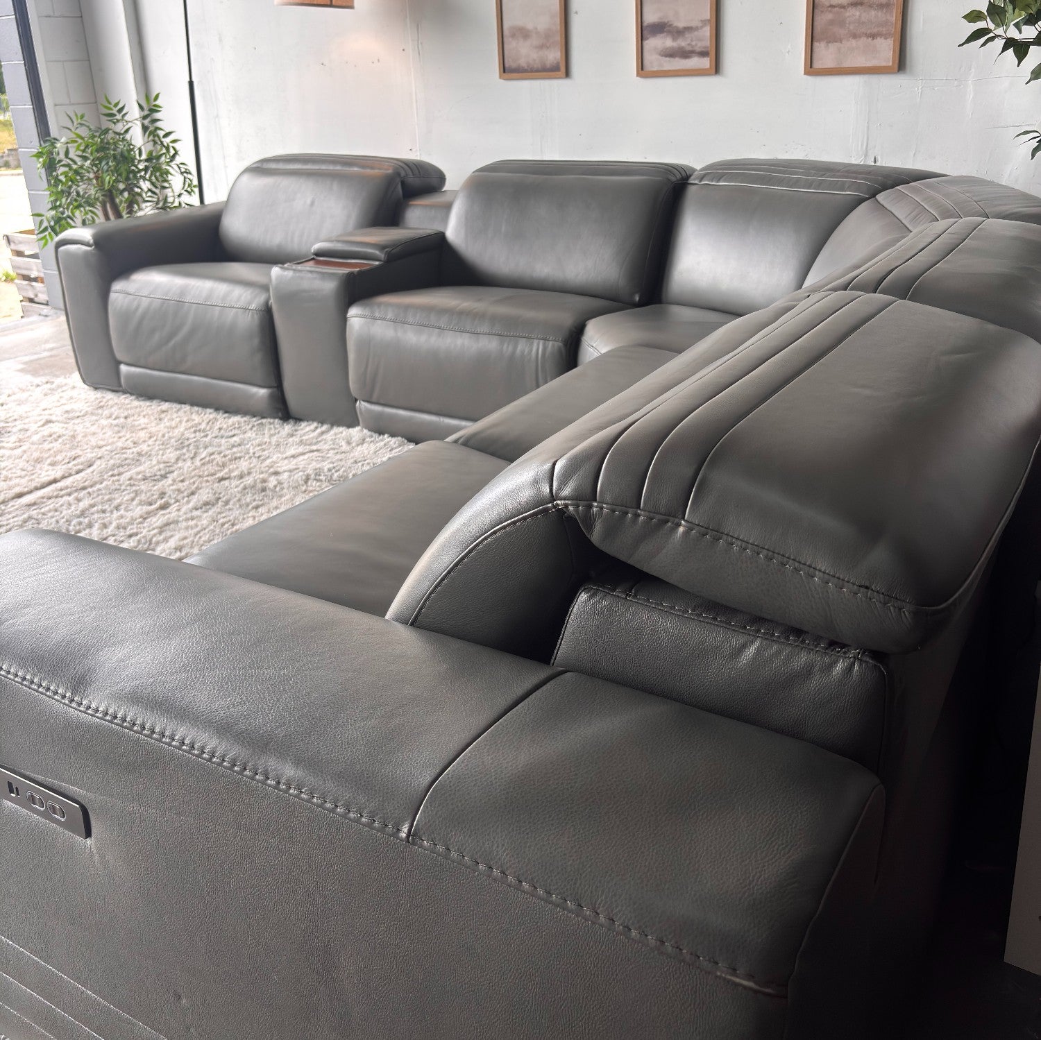 New, In-Box, Aiden & Ivy "Karson" Top Grain Leather Sectional with Power Recliners