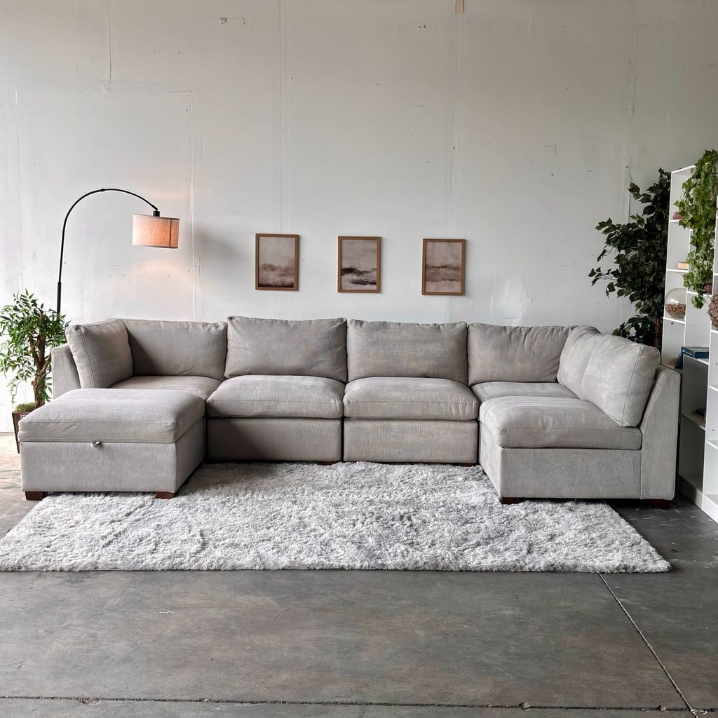 Beige Modular Thomasville "Tisdale" Sectional with Storage Ottoman - Modular Comfort