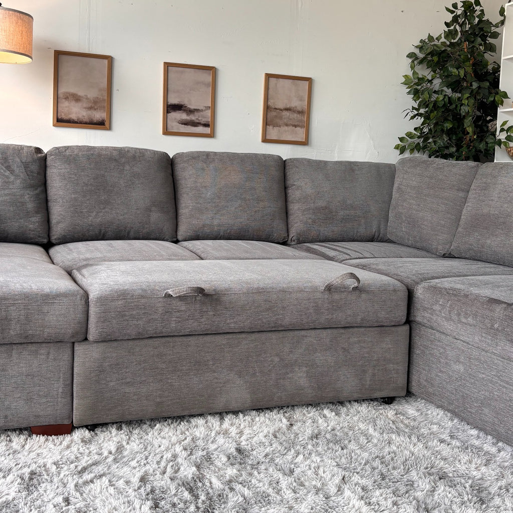 Gray "Luke" Sleeper Sectional with Reversible Storage Chaise