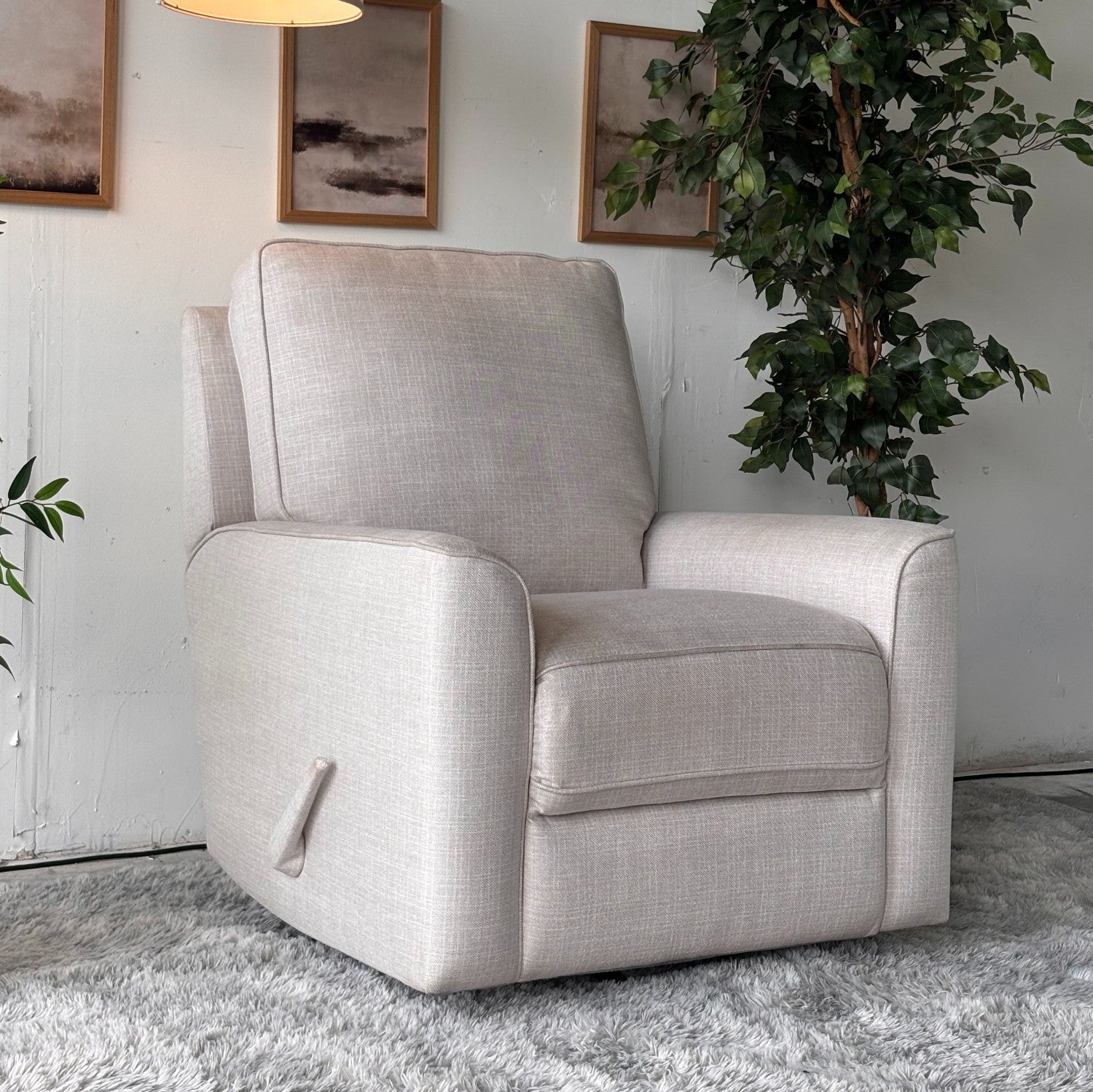 Cream Fabric Swivel Rocker Chair with Recliner