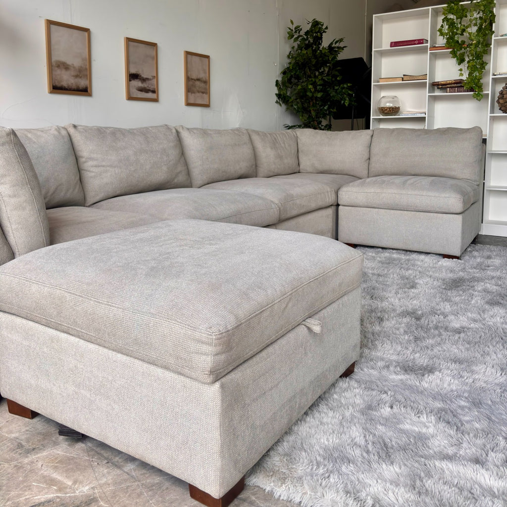 Beige Modular Thomasville "Tisdale" Sectional with Storage Ottoman - Modular Comfort