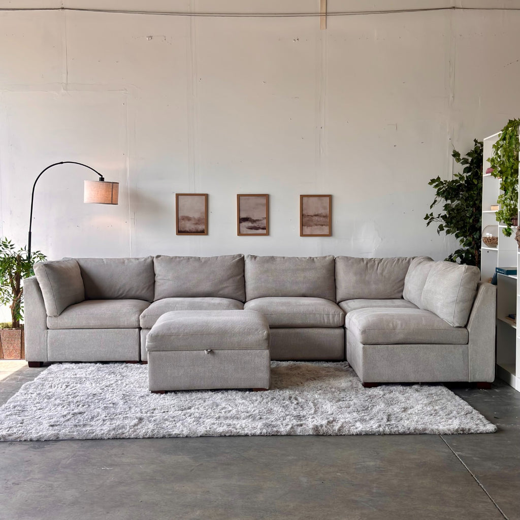 Beige Modular Thomasville "Tisdale" Sectional with Storage Ottoman - Modular Comfort