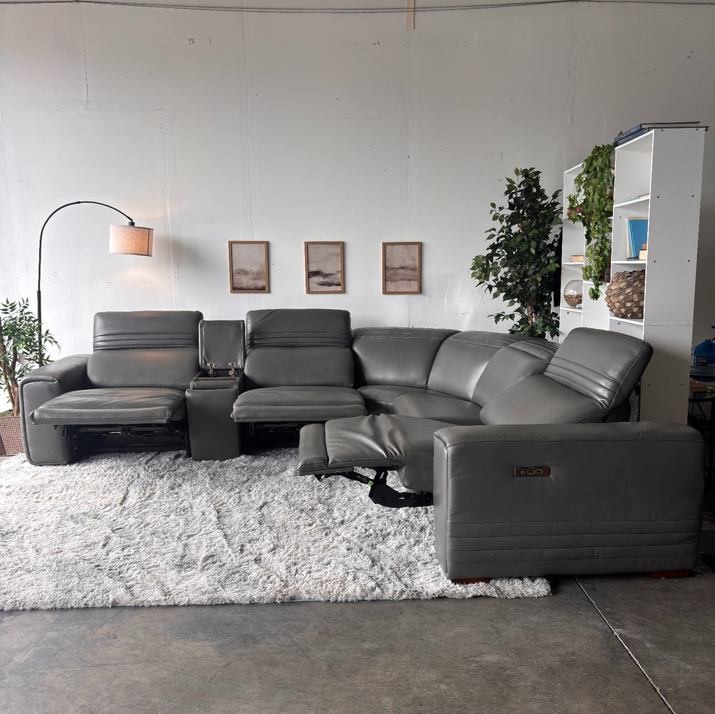 New, In-Box, Aiden & Ivy "Karson" Top Grain Leather Sectional with Power Recliners