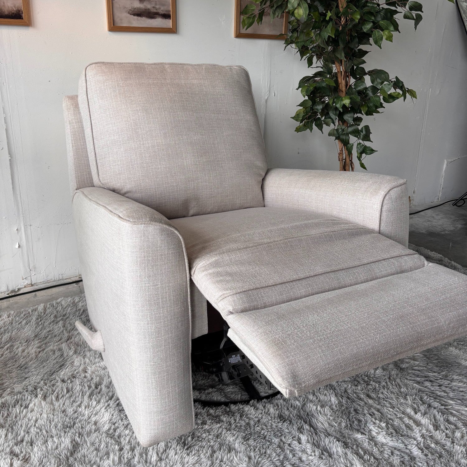 Cream Fabric Swivel Rocker Chair with Recliner