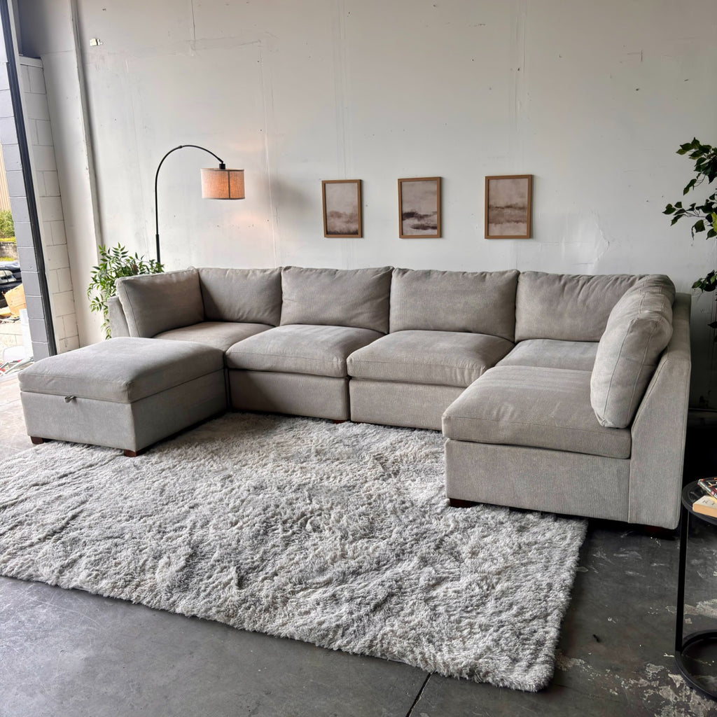 Beige Modular Thomasville "Tisdale" Sectional with Storage Ottoman - Modular Comfort