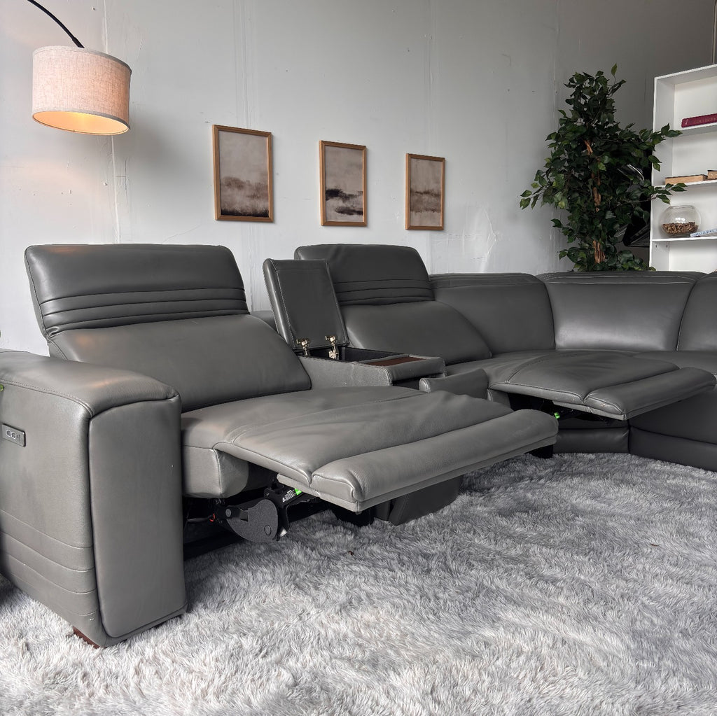 New, In-Box, Aiden & Ivy "Karson" Top Grain Leather Sectional with Power Recliners