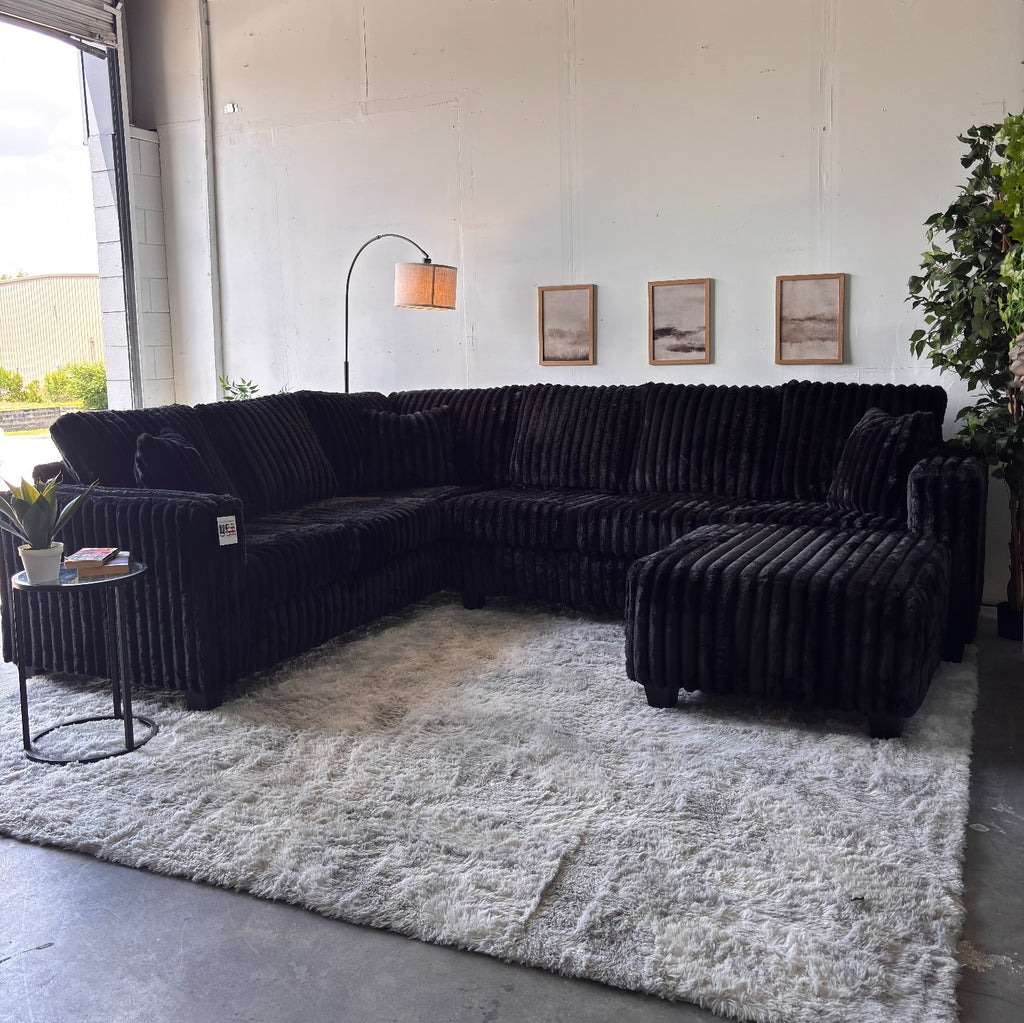 Monroe Fluffy Corduroy Sectional with Ottoman - Brand New