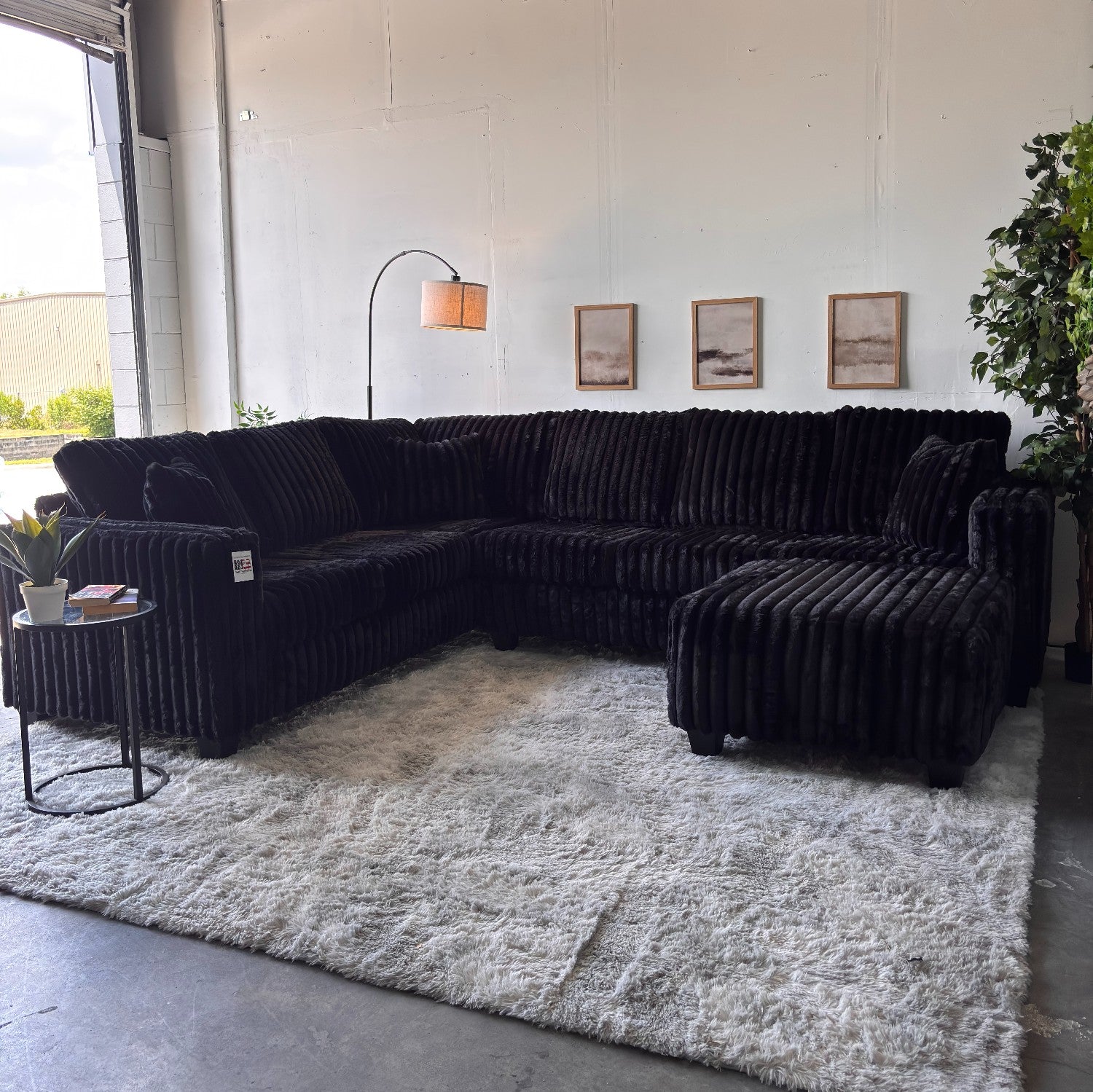 Monroe Fluffy Corduroy Sectional with Ottoman - Brand New