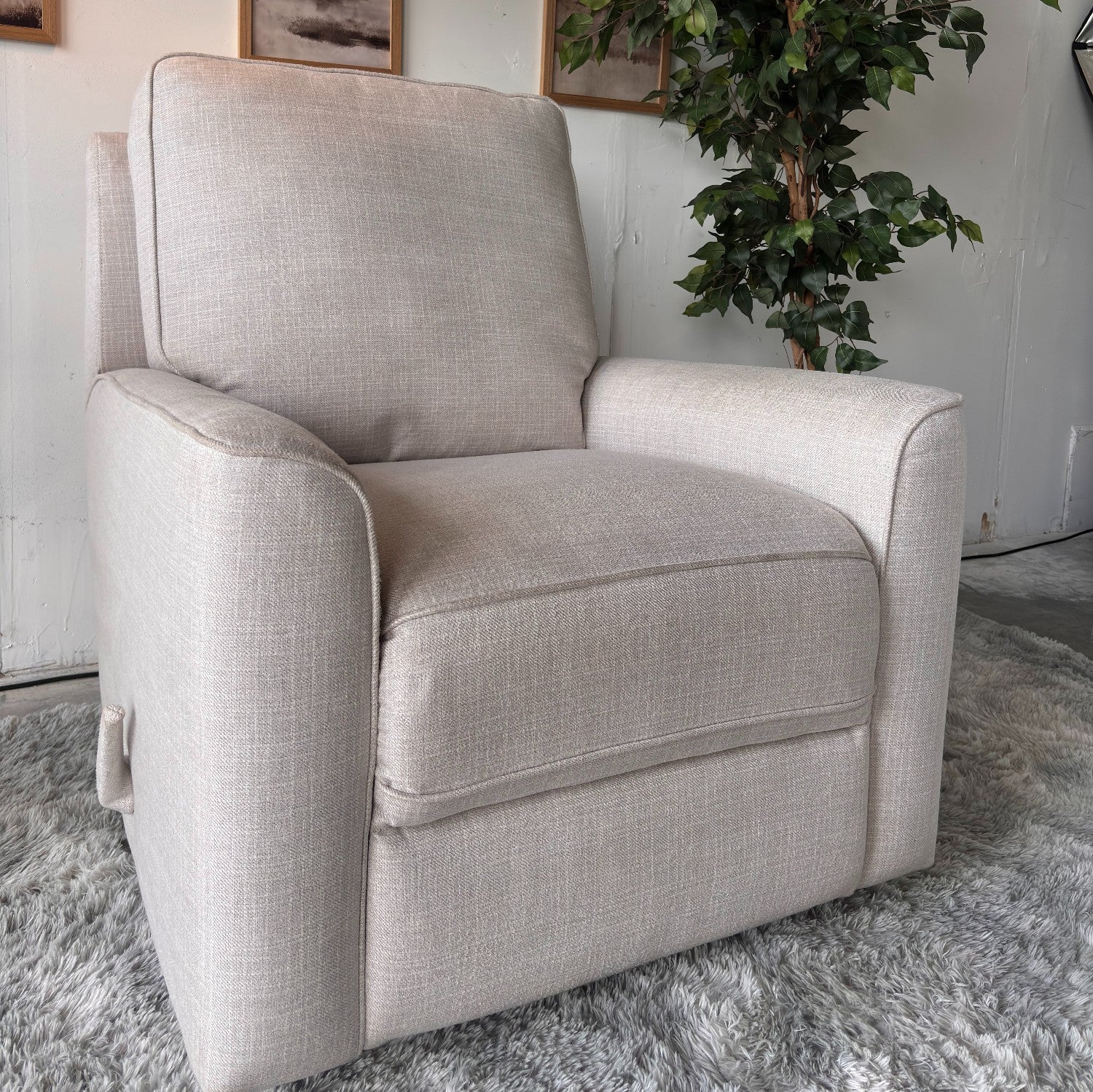 Cream Fabric Swivel Rocker Chair with Recliner