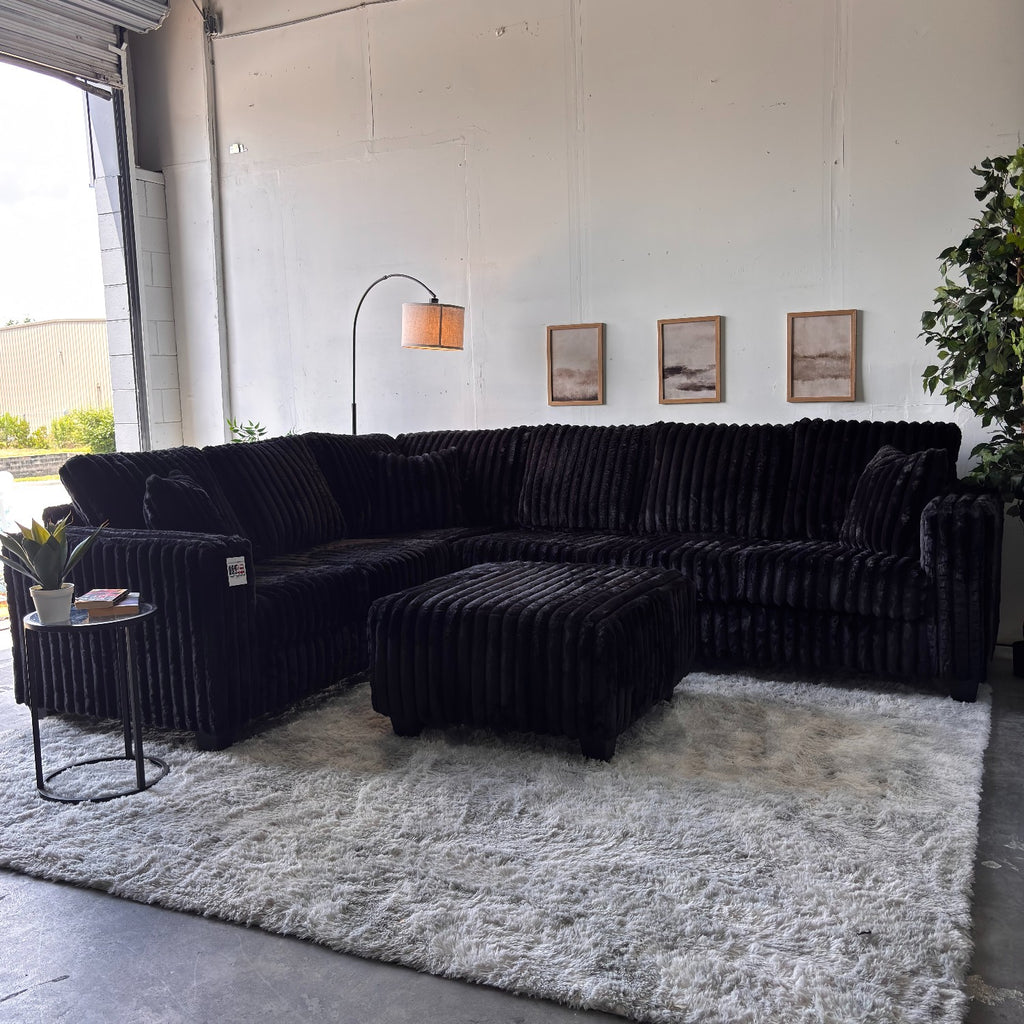 Monroe Fluffy Corduroy Sectional with Ottoman - Brand New