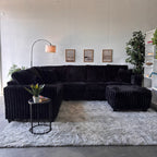 Monroe Fluffy Corduroy Sectional with Ottoman - Brand New