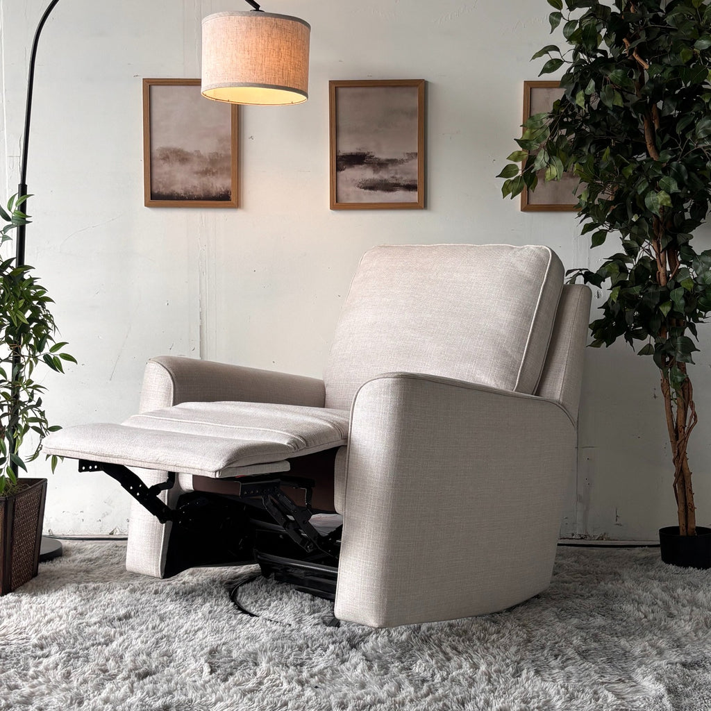 Cream Fabric Swivel Rocker Chair with Recliner