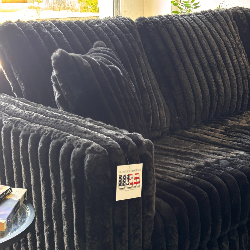 Monroe Fluffy Corduroy Sectional with Ottoman - Brand New