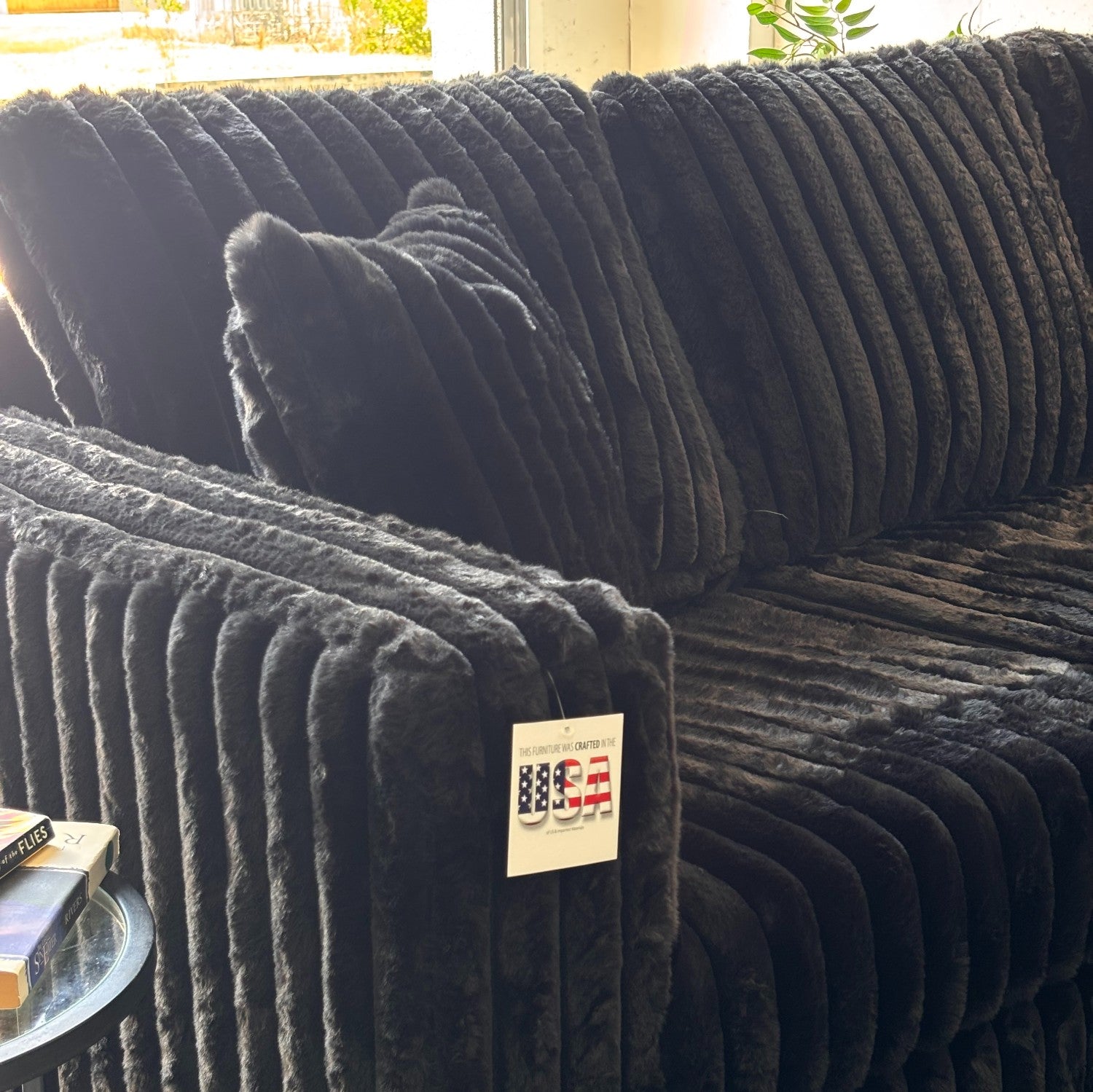 Monroe Fluffy Corduroy Sectional with Ottoman - Brand New