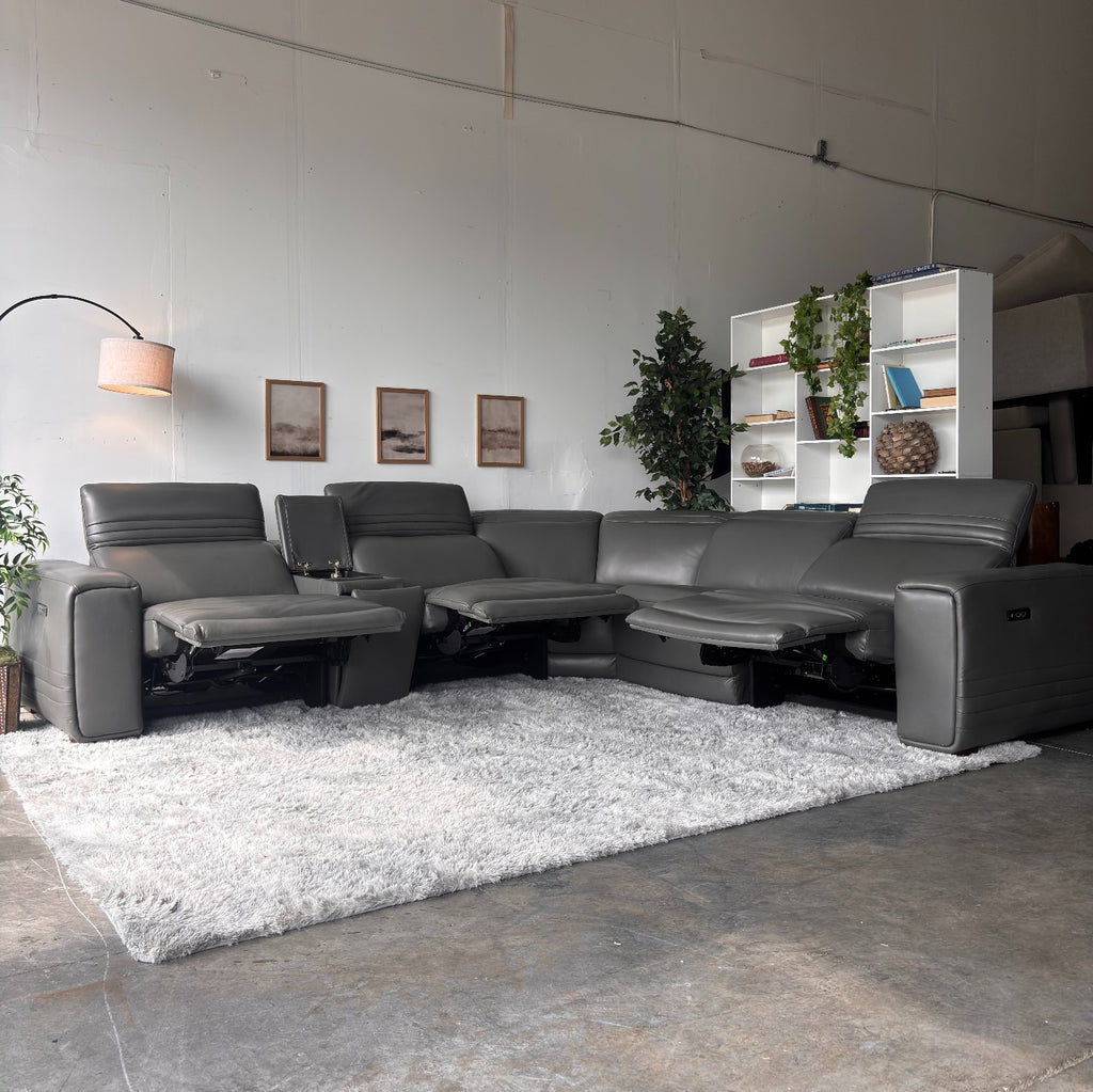 New, In-Box, Aiden & Ivy "Karson" Top Grain Leather Sectional with Power Recliners