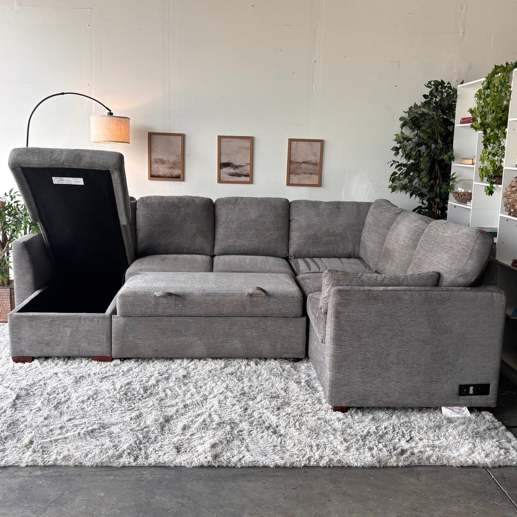 Gray "Luke" Sleeper Sectional with Reversible Storage Chaise