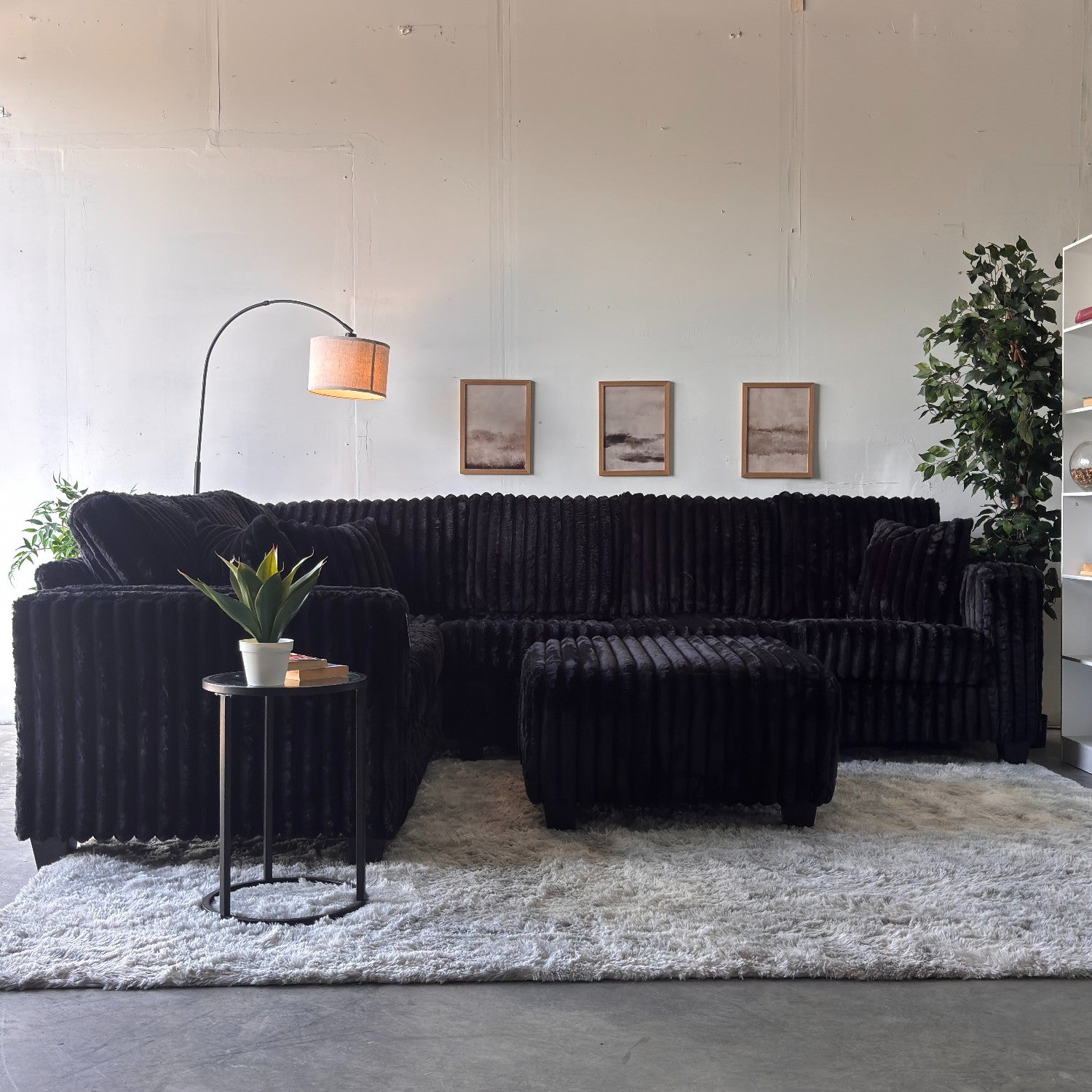 Monroe Fluffy Corduroy Sectional with Ottoman - Brand New