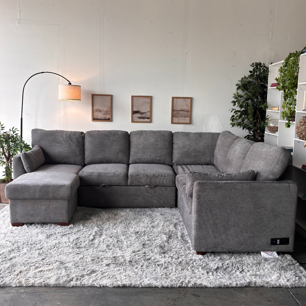 Gray "Luke" Sleeper Sectional with Reversible Storage Chaise