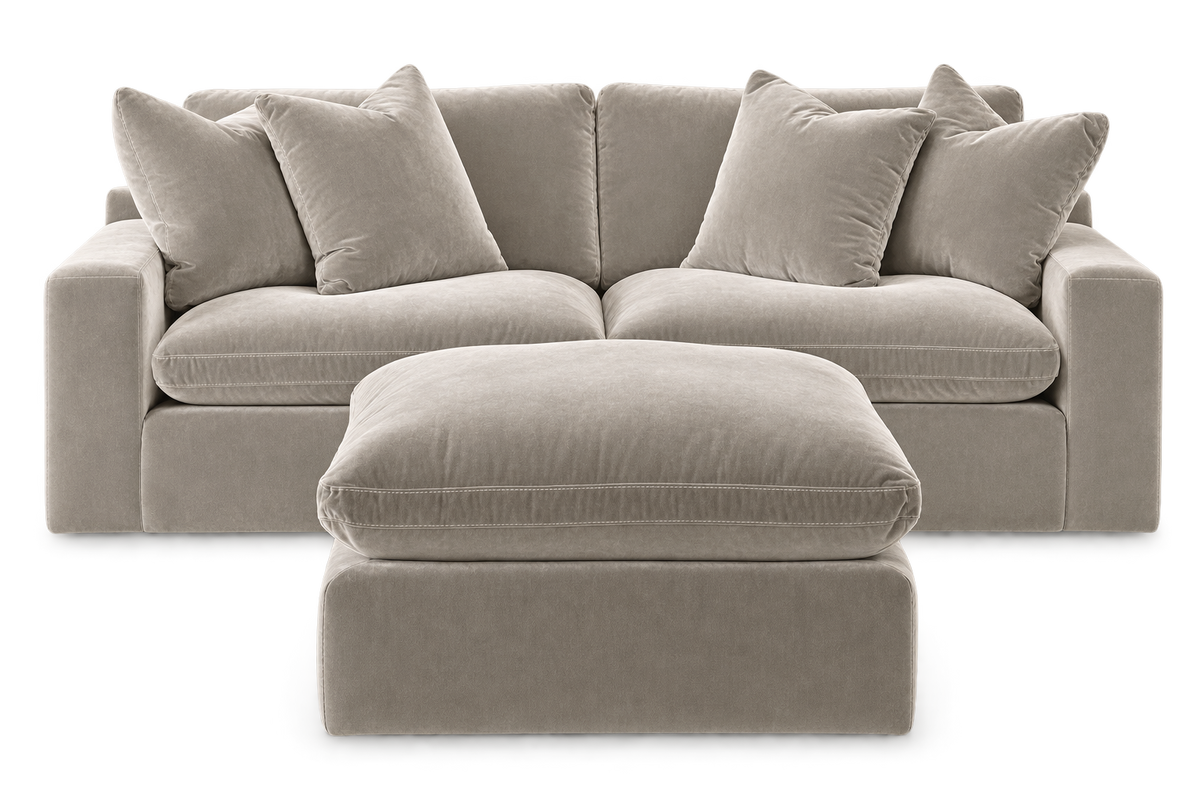 Monaco 2-Piece Loveseat + Ottoman in Pebble — configuration angle 1, transparent background; color visualization